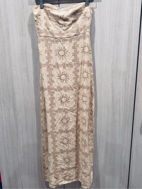Strapless paper heart Cream Sun-Print Maxi Dress